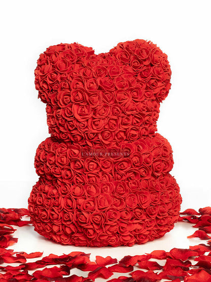 Roter Rosenbär (Teddybär aus Rosen) mit Schleife, 40 cm