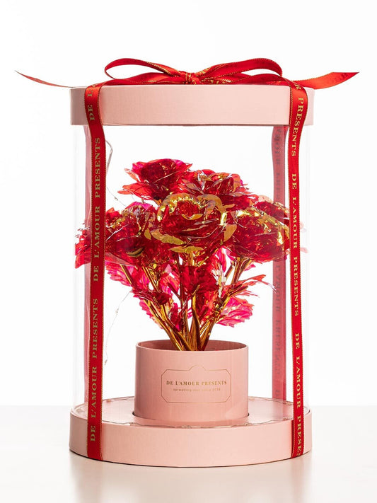 Lamour rosa-rot Blumenkasten mit LED-Lichtern (11 Rosen)